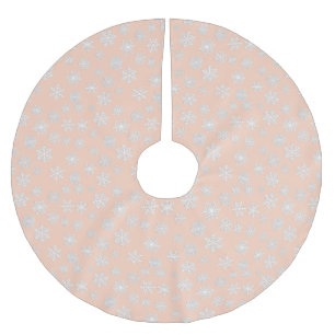 Weiße 3-D-Schneeflocken auf pfirsichfarbenem Hinte Polyester Weihnachtsbaumdecke