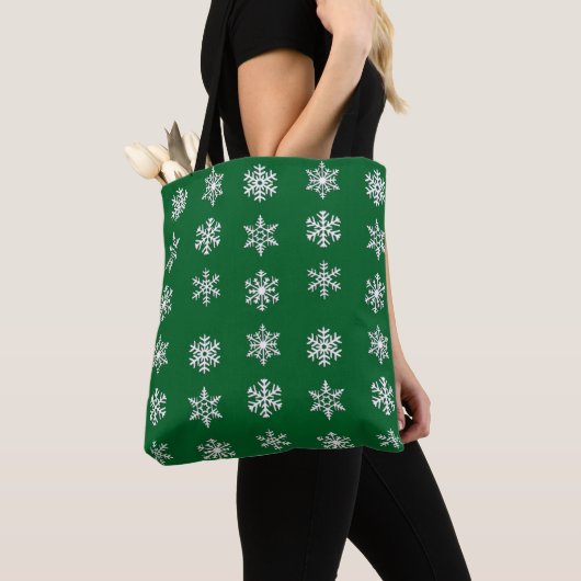Weiße 3-D-Schneeflocken auf Smaragdgrün Tasche (Von Nahem)