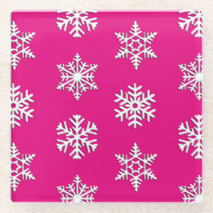 Weiße 3-D-Schneeflocken, individueller Hintergrund Glasuntersetzer