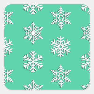 Weiße 3-D-Schneeflocken, individueller Hintergrund Quadratischer Aufkleber