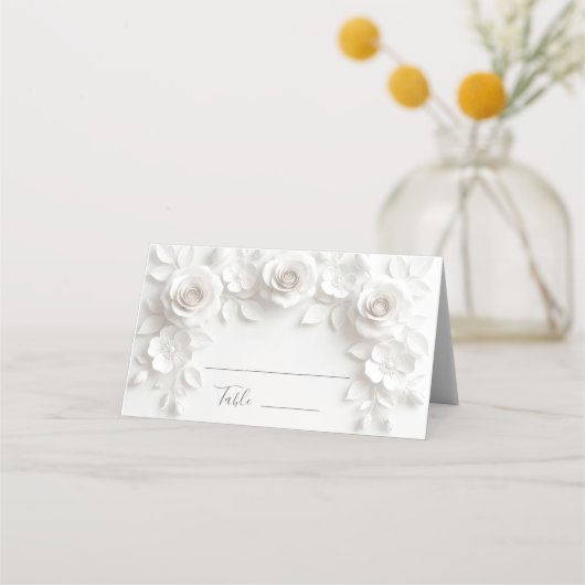 Weiße 3D-Blumen-Bogenhochzeit Platzkarte (Vorderseite)