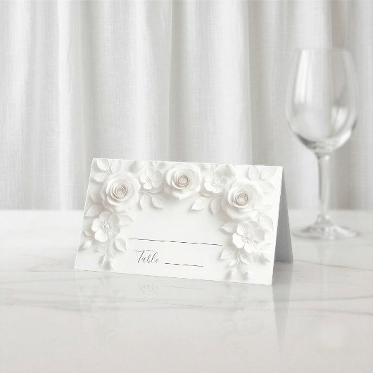 Weiße 3D-Blumen-Bogenhochzeit Platzkarte