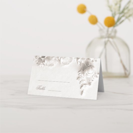Weiße 3D-Blumen-Hochzeit Platzkarte (Vorderseite)