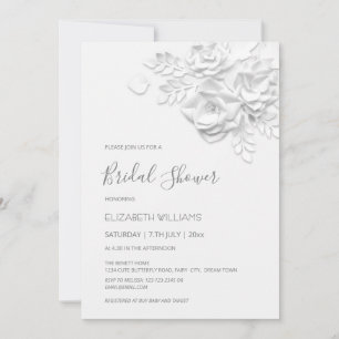 Weiße 3D-Blumen Rosen Minimalistische Brautparty  Einladung