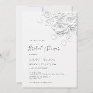 Weiße 3D-Blumen Rosen Minimalistische Brautparty Einladung