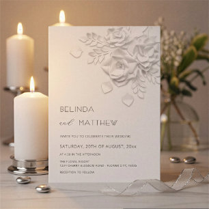Weiße 3D-Blumen Rosen Minimalistische Hochzeit Einladung