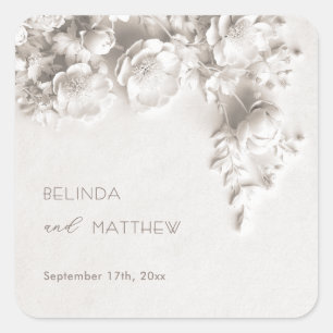 Weiße 3D-Blumen Rosen Minimalistische Hochzeit Quadratischer Aufkleber