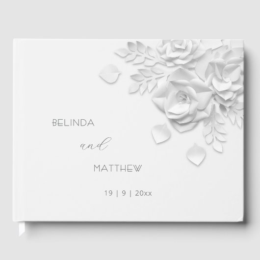 Weiße 3D-Blumenrosen | Hochzeit Gästebuch (Vorderseite)