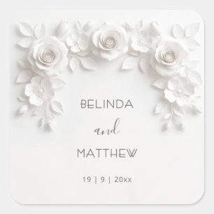 Weiße 3D-Blumenrosen   Hochzeit Quadratischer Aufkleber