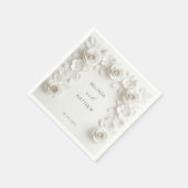 Weiße 3D-Blumenrosen | Hochzeit Serviette (Ecke)