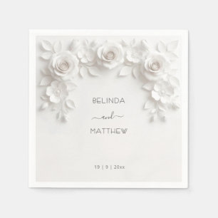 Weiße 3D-Blumenrosen Hochzeit Serviette
