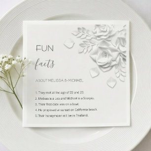 Weiße 3D-Blumenrosen Lustige Fakten Hochzeit Serviette