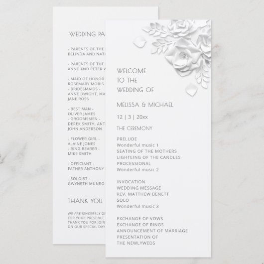 Weiße 3D-Rosen Floral Programm (Vorne/Hinten)