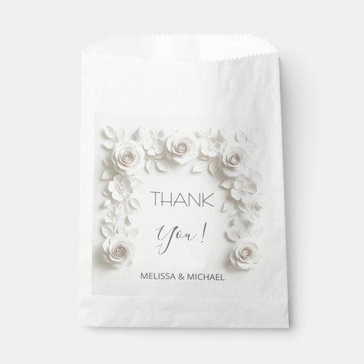Weiße 3D-Rosen Hochzeit Danke Geschenktütchen (Vorderseite)