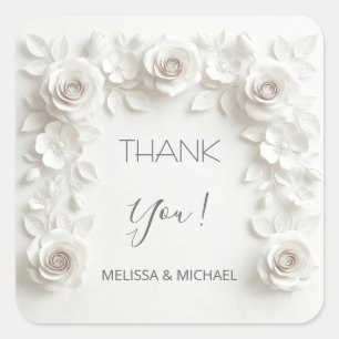 Weiße 3D-Rosen Hochzeit Danke Quadratischer Aufkleber