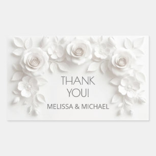 Weiße 3D-Rosen Hochzeit Danke Rechteckiger Aufkleber