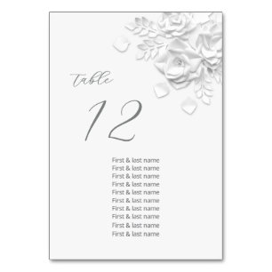 Weiße 3D-Rosen Hochzeitsgastnamen Tischnummer