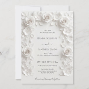 Weiße 3D-Rosen Rahmen Hochzeit Einfach Einladung