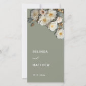 Weiße 3D-Rosen Salbeigrün | Hochzeitsprogramm (Vorderseite)