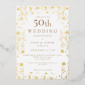 Weiße 50. Hochzeit Jubiläum Gold Floral Folieneinladung (Vorderseite)