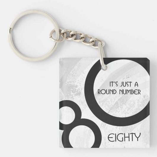 Weiße 80-Jahrzehnte Geburtstag Schlüsselanhänger (Vorderseite)