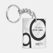 Weiße 90-Jahrzehnte Geburtstag Schlüsselanhänger (Vorderseite links)