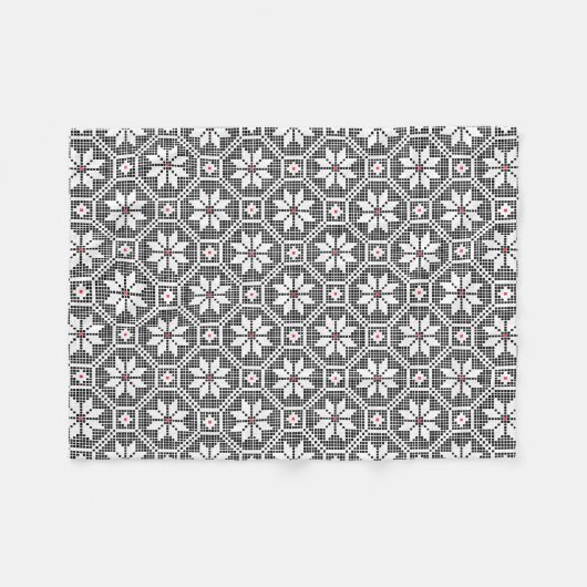 Weiße abgeschiedene Spitze auf schwarzem Hintergru Fleecedecke (Vorderseite (Horizontal))