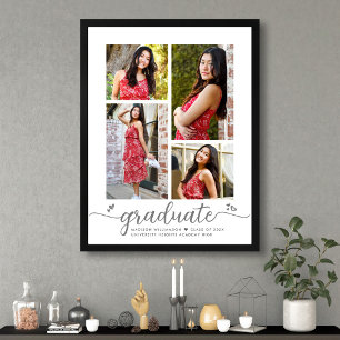 Weiße Abschlussfeier 4 Foto Graue Schrift Herzen W Poster