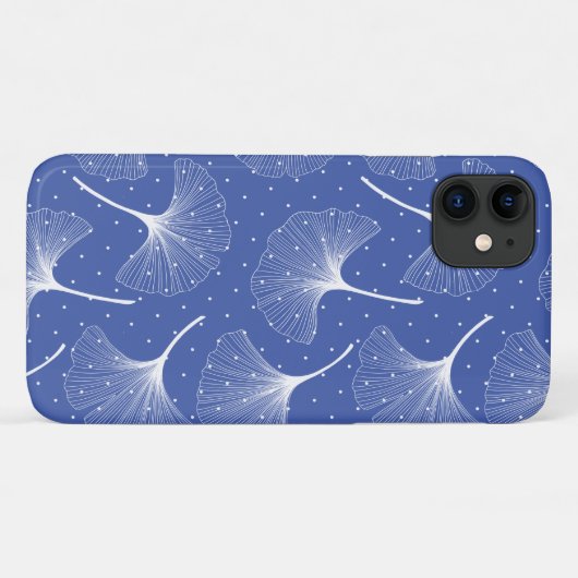 Weiße abstrakte Blätter auf blau Case-Mate iPhone Hülle (Rückseite (Horizontal))