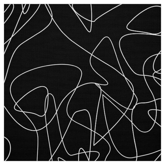 Weiße abstrakte Doodles auf dunkelschwarzem Hinter Stoff (Muster)