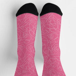 Weiße abstrakte Doodles auf rosa Untergrund Socken