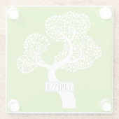 Weiße abstrakte Kreisbaum und Name, Limettengrün Glasuntersetzer (Rückseite)