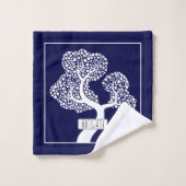 Weiße abstrakte Rundbaum- und Randseeblau Badhandtuch Set (Waschlappen)