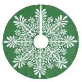 Weiße Abstrakte Schneeflocke über grünem Hintergru Polyester Weihnachtsbaumdecke (Vorderseite)