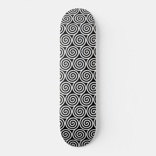 Weiße Abstrakte Spiralkreise auf schwarz Skateboard (Vorderseite)