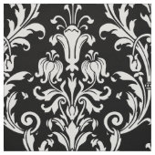 Weiße Acanthus Damask auf Schwarz Stoff (Muster)