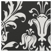 Weiße Acanthus Damask auf Schwarz Stoff (Nahaufnahme)