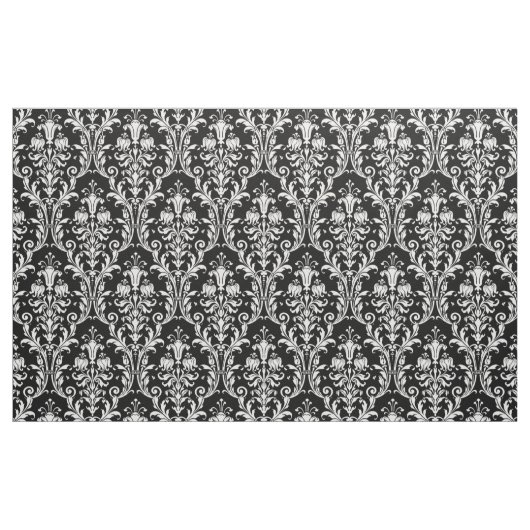 Weiße Acanthus Damask auf Schwarz Stoff (Yard (91,4 cm))