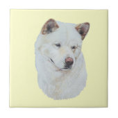 Weiße Akita-Realisthundeporträtkunst Fliese (Vorderseite)