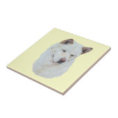 Weiße Akita-Realisthundeporträtkunst Fliese (Seite)