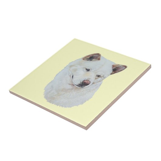 Weiße Akita-Realisthundeporträtkunst Fliese (Seite)