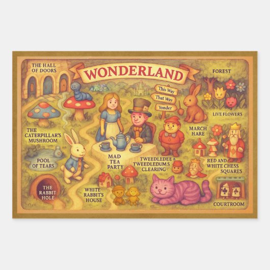 Weiße Alice im Wunderland Geschenkpapier Set (Vorderseite)