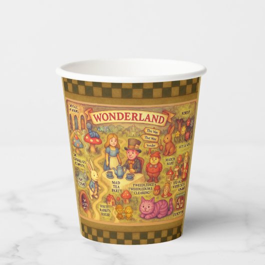 Weiße Alice im Wunderland Pappbecher (Vorderseite)
