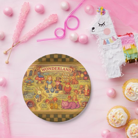 Weiße Alice im Wunderland Pappteller (Party)