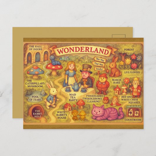 Weiße Alice im Wunderland Postkarte (Vorne/Hinten)