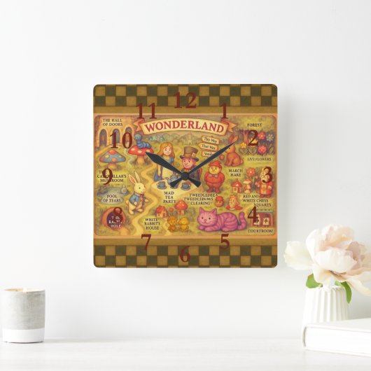 Weiße Alice im Wunderland Quadratische Wanduhr (Zuhause)