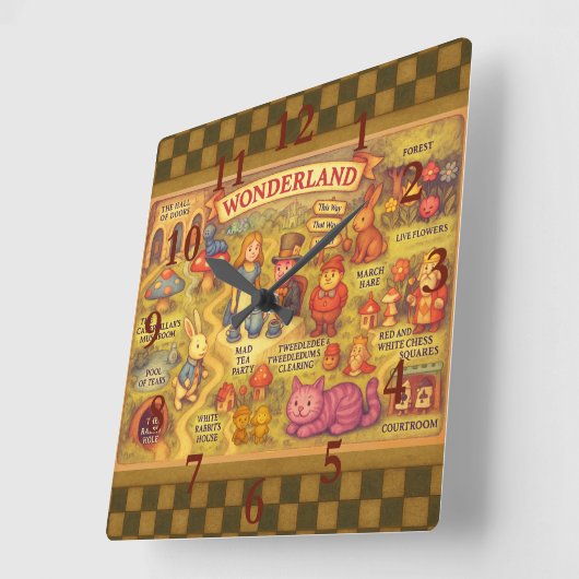 Weiße Alice im Wunderland Quadratische Wanduhr (Winkel)