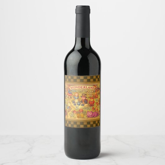 Weiße Alice im Wunderland Weinetikett (Vorderseite)