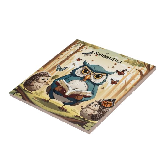 Weiße alte Eule, Schmetterlinge, Igel Editierbarer Fliese (Seite)