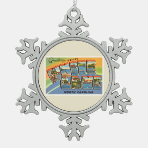 Weiße alte Vintage Postkarte See-Nord-Carolina NC Schneeflocken Zinn-Ornament
